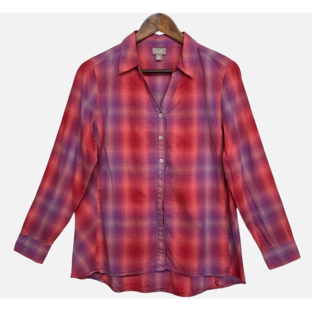 J. Jill Womens Red Purple Plaid Button Down Shirt Petite Medium 1352007P
